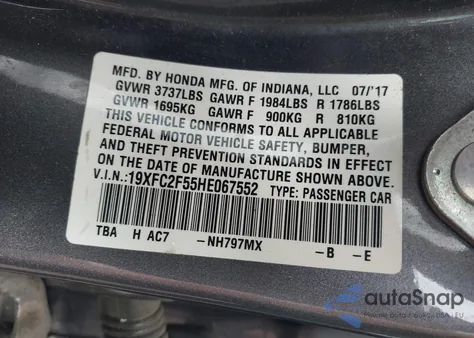 2017 Honda Civic Lx from USA, damaged, VIN 19XFC2F55HE067552